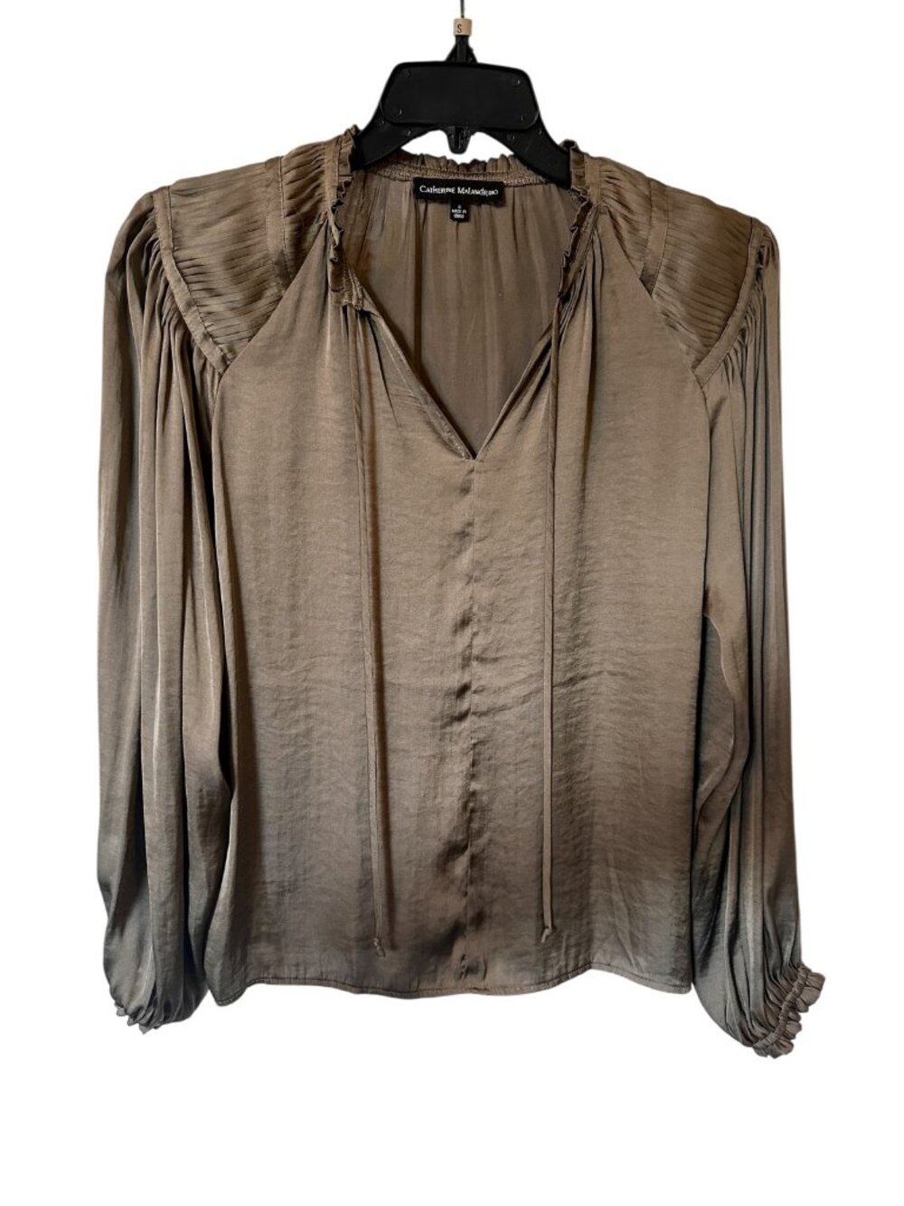 Catherine Malandrino - Olive Brown Long-sleeve Satin Blouse - Great Condition!